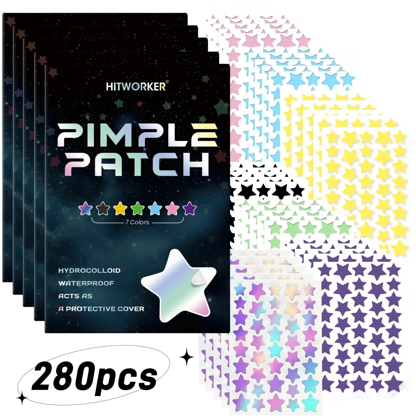 1680 Acne Patches - Gentle and non-irritating, covers acne and blemishes - 280 Star Shape Multi-Color Concealer Patches Daily fa