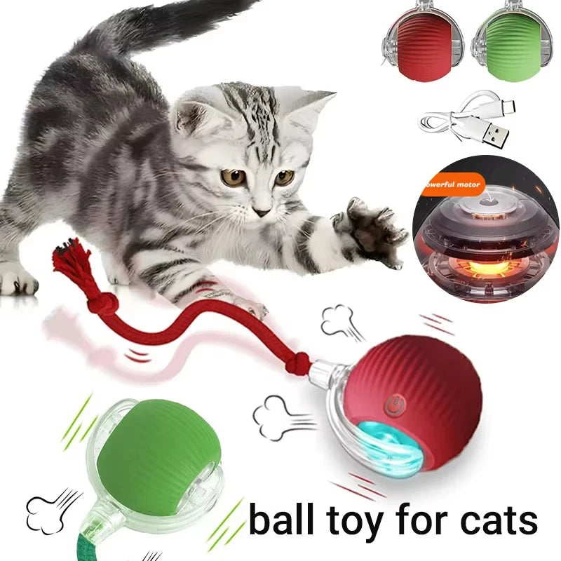 Interactive Cat Toy Ball Automatic Rolling Electric Self-Moving Kitten Teaser USB Rechargeable Simulated Mouse Pet Toy Indoor