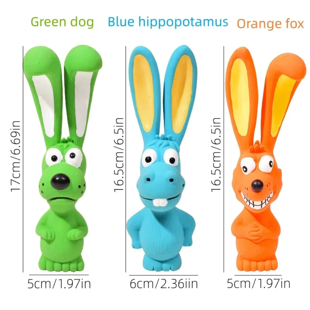Dog Latex Chew Toy Naughty Rabbit Squeaky Long Ears Natural Rubber Puppy Teething Durable Pet Supplies