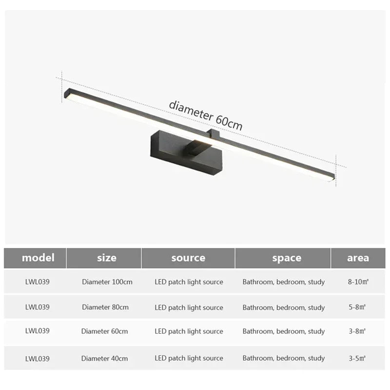 Modern LED Vanity Mirror Wall Light for Bathroom Makeup Mirror Headlamp Indoor Lighting Fixture Sconce Decor