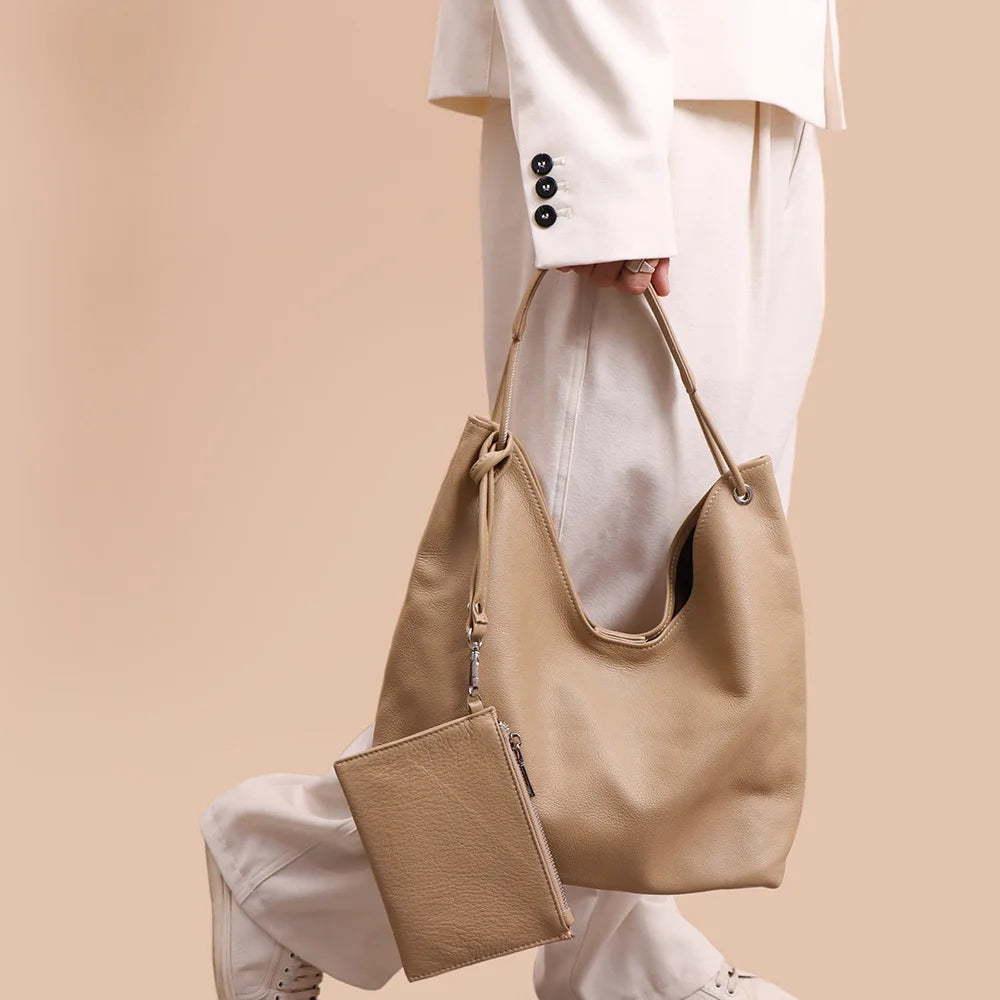 Ladies Handbag Female Bucket Bag Women Shoulder Bag Travel Bag Split Leather Bucket Bag Large Soft Leather Casual Tote