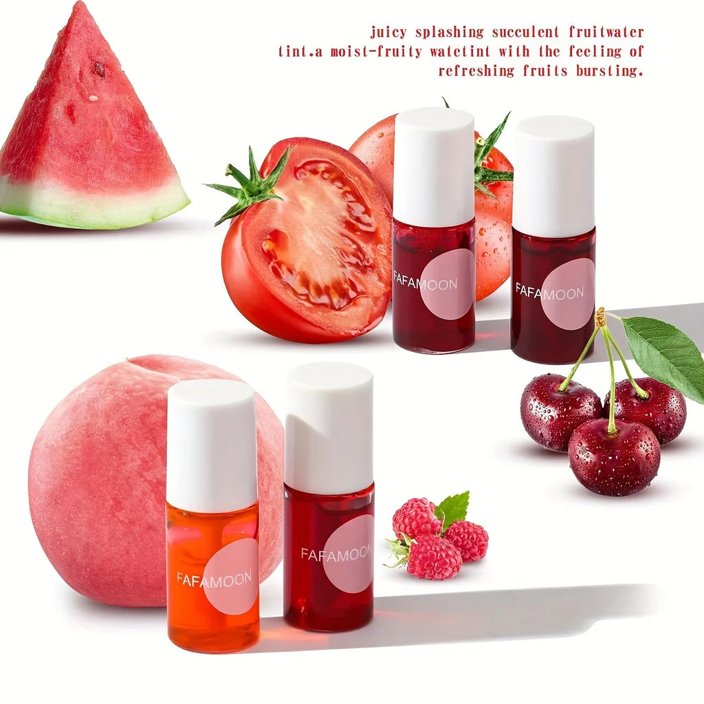4 Color Fruity Lip Tint Water Gloss Tint, Moisturizing Waterproof Liquid Lipstick, Non-Stick, High Pigment, Long-Lasting Colors