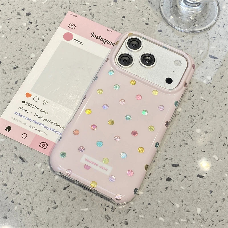 INS Korean Colorful Point Phone Case For Iphone 17 17Pro 17ProMax 16Pro 13 14 15 16 Pro Max 15Pro 14ProMax Phone Cover Fundas
