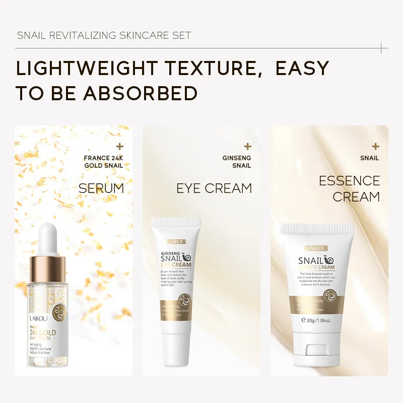 LAIKOU Vitamin C Skin Care Sets 3pcs Face Cream Serum Eye Cream Moisturizing Anti Wrinkles Facial Care Kit