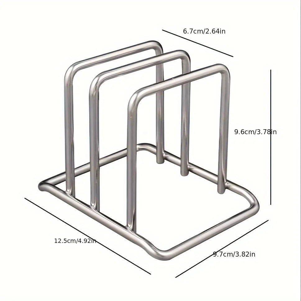 1pc Space-Saving Stainless Steel Pot Lid and Cutting Board Organizer Combo - Heavy-Duty Countertop Rack, kitchen organizer