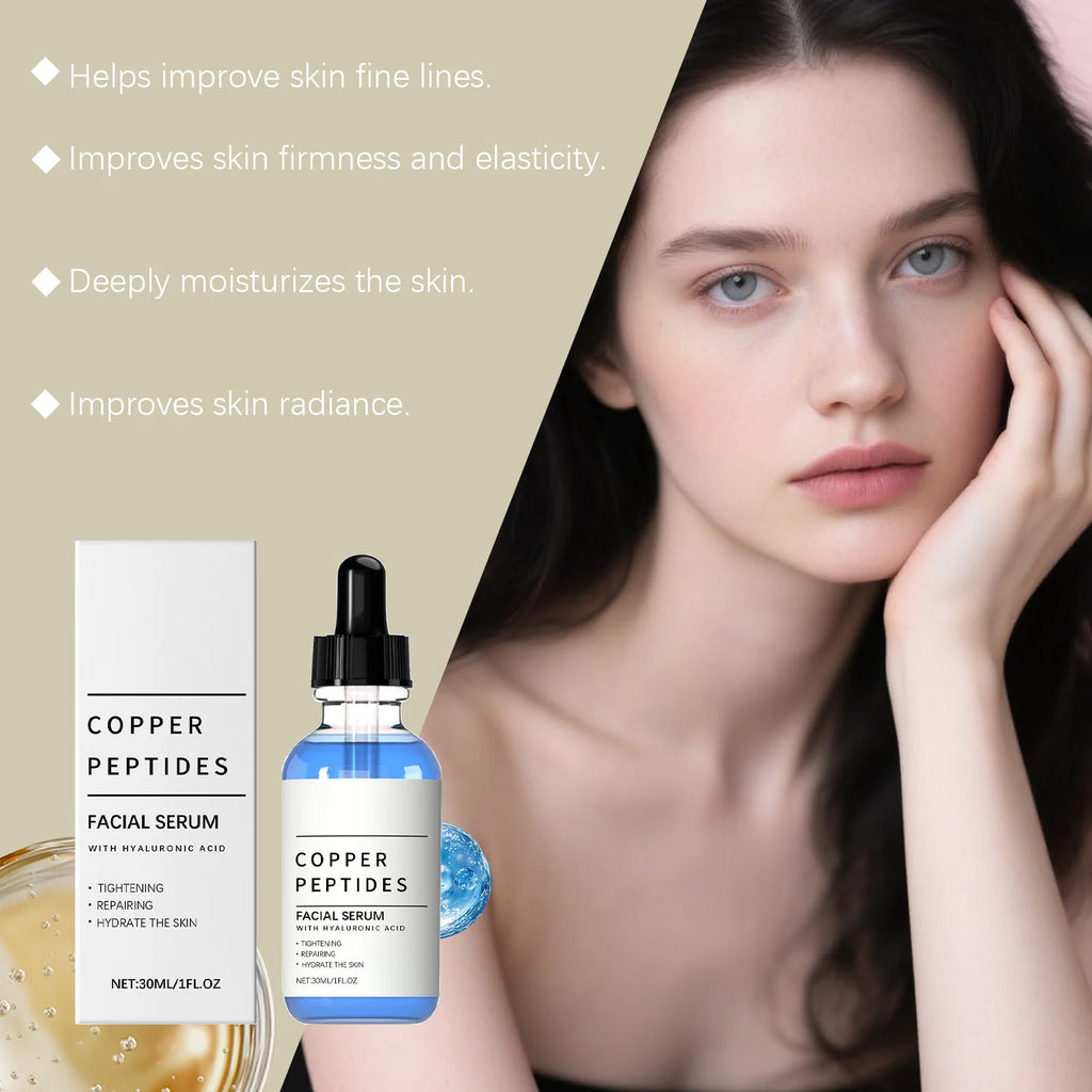 Copper Peptide Serum Anti Wrinkle Remover Antioxidant Tighten Skin Barrier Repair Deep Hydration Hyaluronic Acid Face Serum 30ml