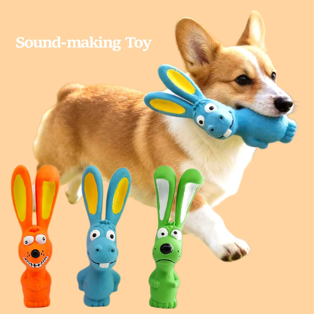 Dog Latex Chew Toy Naughty Rabbit Squeaky Long Ears Natural Rubber Puppy Teething Durable Pet Supplies