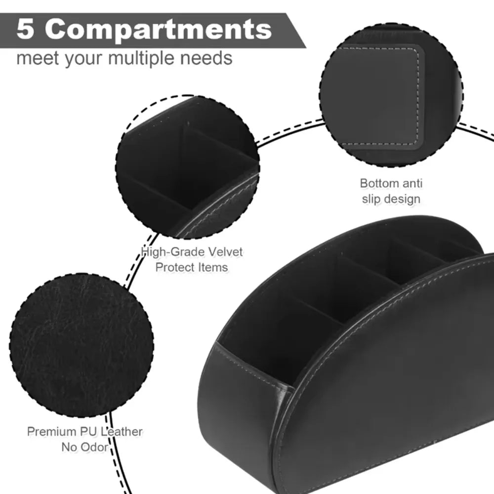 5 Compartments Remote Control Box Living Room Desktop Storage Box PU Leather Air Conditioner TV Remote Control Bracket Storage