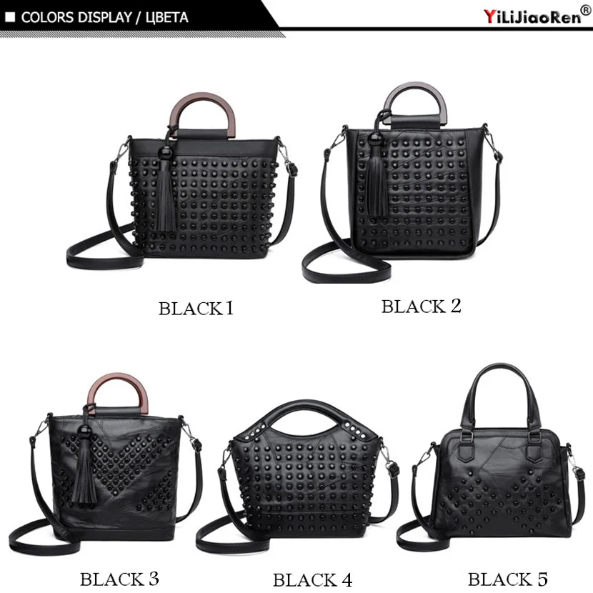 Fashion Sheepskin Leather Women Handbag Luxury Rivet Ladies Hand Bags Tote Bag Famous Brand Messenger Crossbody Bags for Women