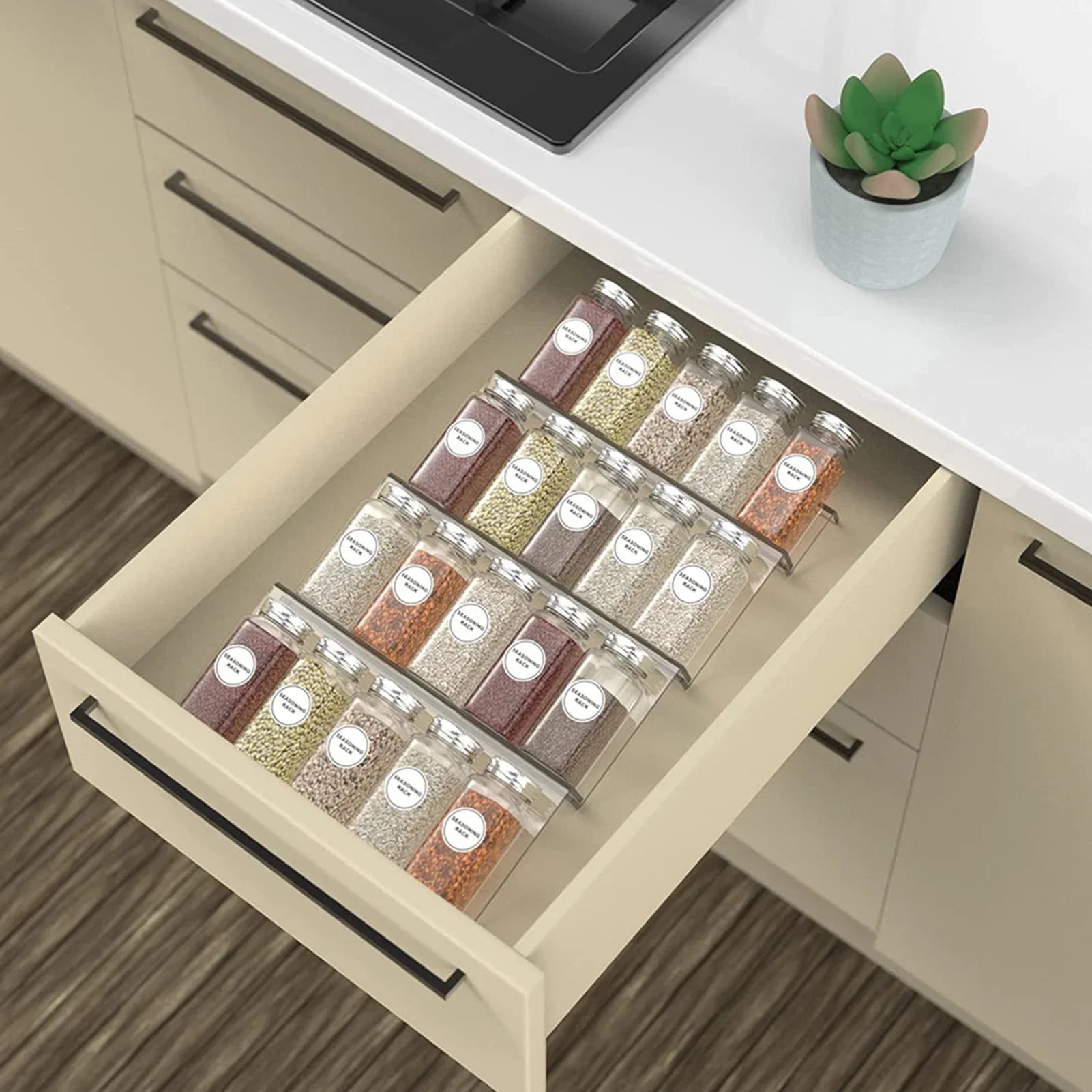 1/2/4PCS Spice Drawer Organizer Adjustable  Seasoning Organizer Acrylic Spice Jars Rack Tray Expandable Cabinet Kitchen Shelves