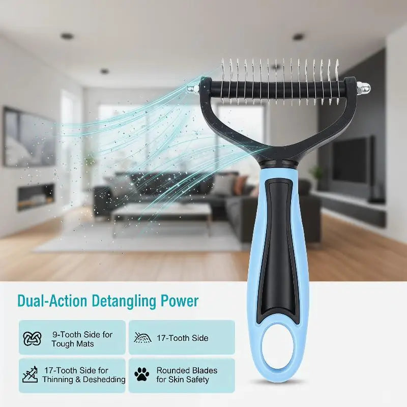 Professional Pet Deshedding Dematting Brush 2 Sided Dog Cat Hair Remover Easy Grip for Daily Pet Care GroomingHot