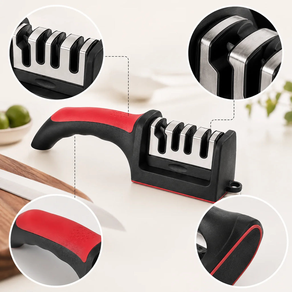 4-Segment Knife Sharpener Knife Sharpeners for Kitchen Knives Stainless Steel Three-Purpose Sharpening Stone for Kitchen Tools