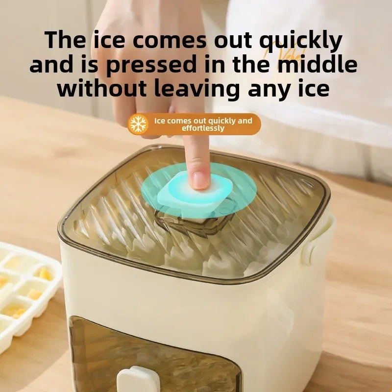 Double Layer Portable 48 Grid Press Type Ice Maker with Large Capacity and Easy Demolding. Handheld Ice Box with Lid and Drawer