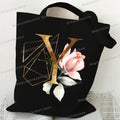 Golden Plant Print Canvas Bag Women's Shoulder Bag Fashion Floral Letter Shopping Shopper Ladies Hand Bags Alphabet Tote Bag