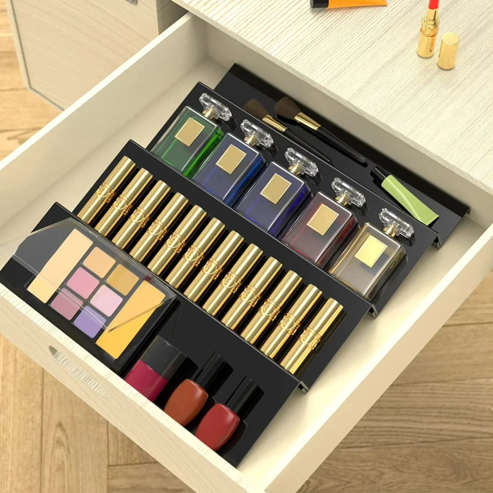 1/2/4PCS Spice Drawer Organizer Adjustable  Seasoning Organizer Acrylic Spice Jars Rack Tray Expandable Cabinet Kitchen Shelves