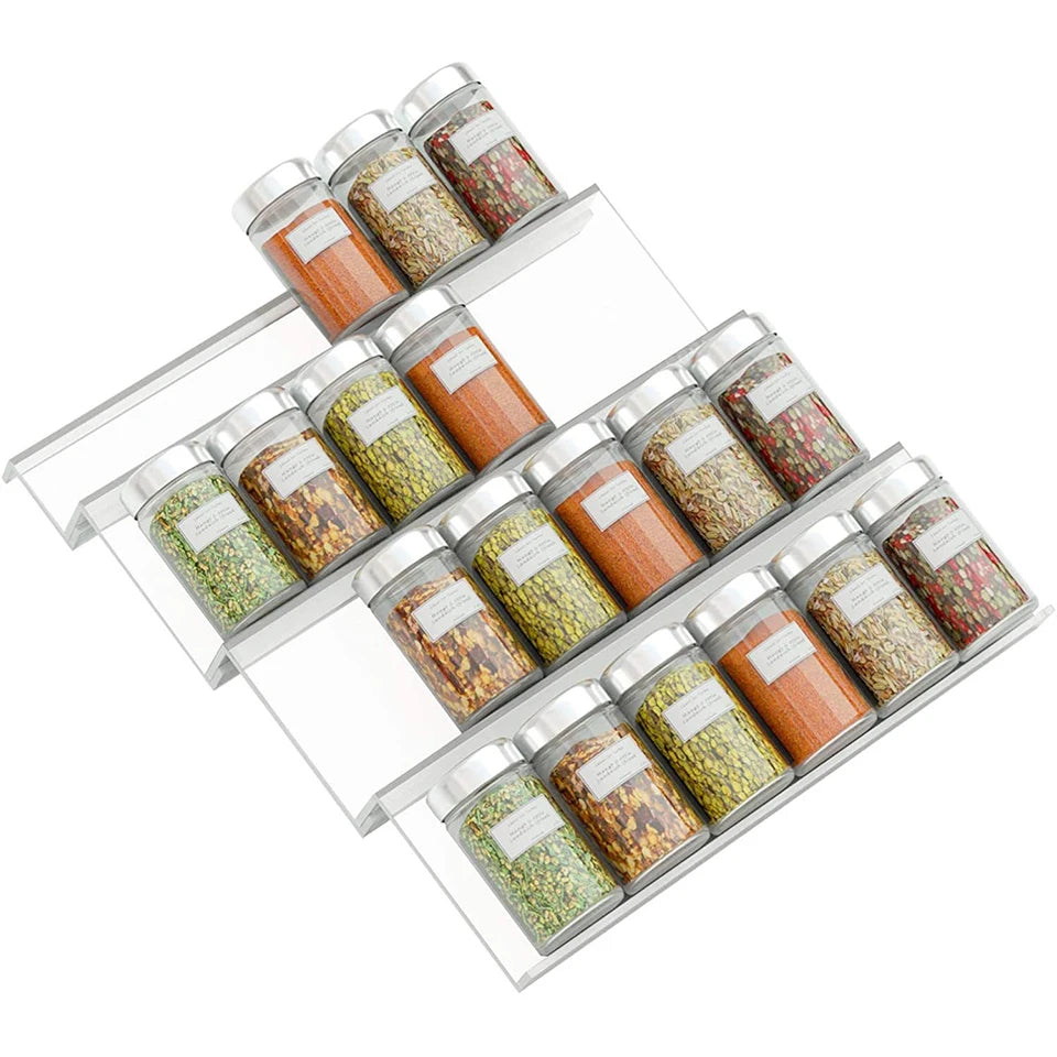 1/2/4PCS Spice Drawer Organizer Adjustable  Seasoning Organizer Acrylic Spice Jars Rack Tray Expandable Cabinet Kitchen Shelves