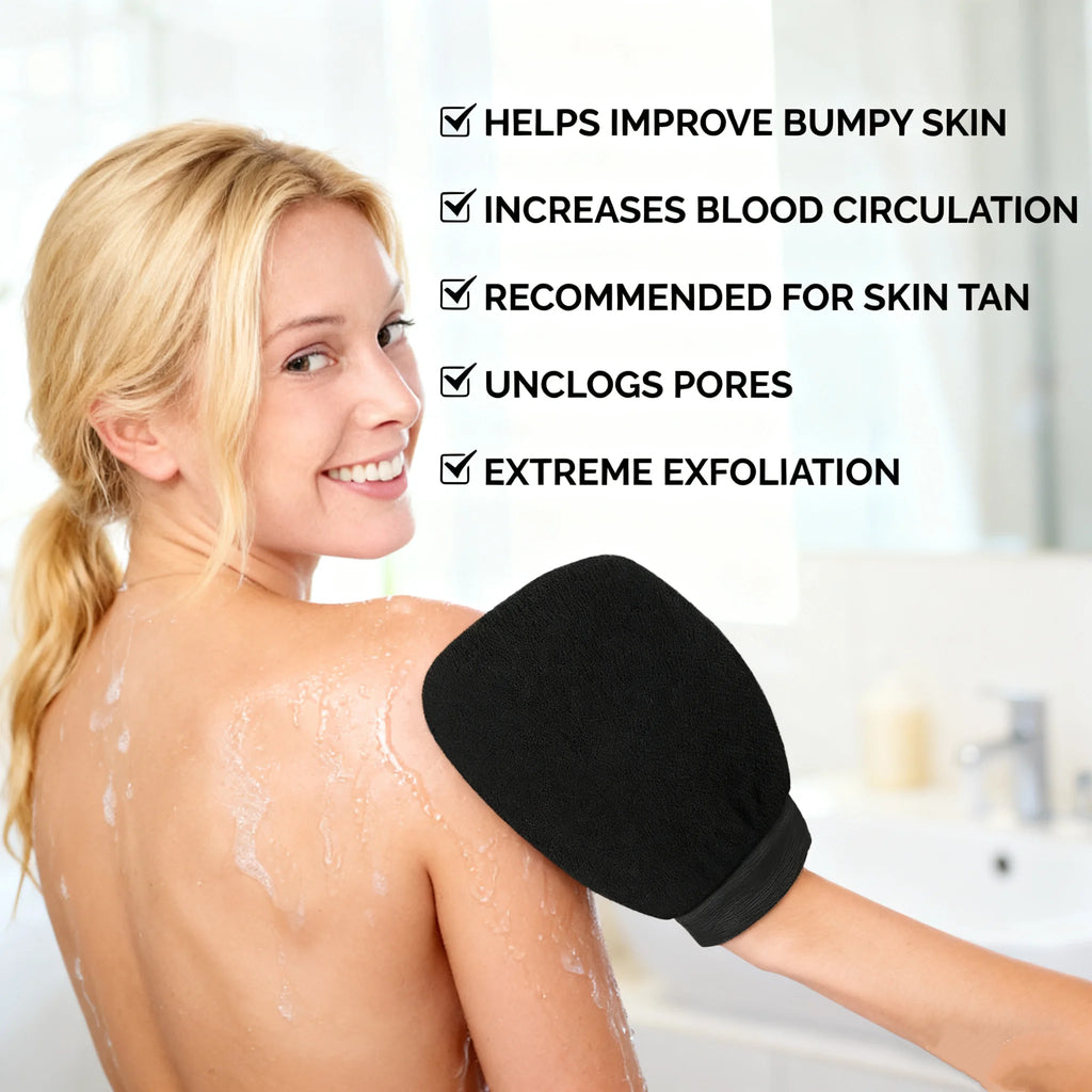 Exfoliating Glove for Body & Face - Bath & Shower Scrub for Deep Cleaning, Tan Removal and Massage