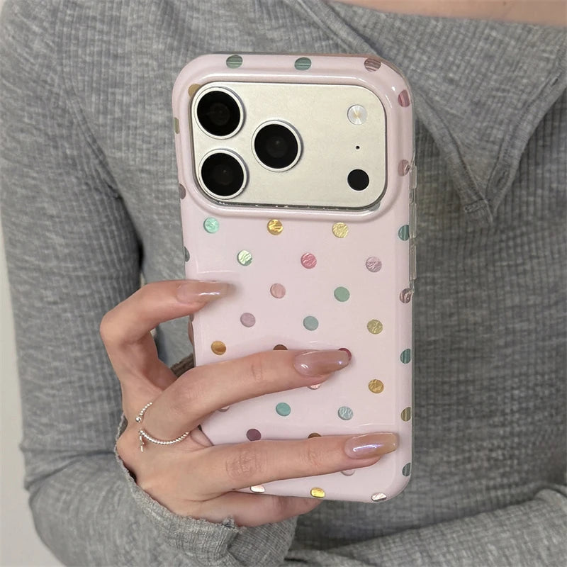 INS Korean Colorful Point Phone Case For Iphone 17 17Pro 17ProMax 16Pro 13 14 15 16 Pro Max 15Pro 14ProMax Phone Cover Fundas