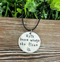 With Brave Wings She Flies Butterfly Hand Stamped Necklace