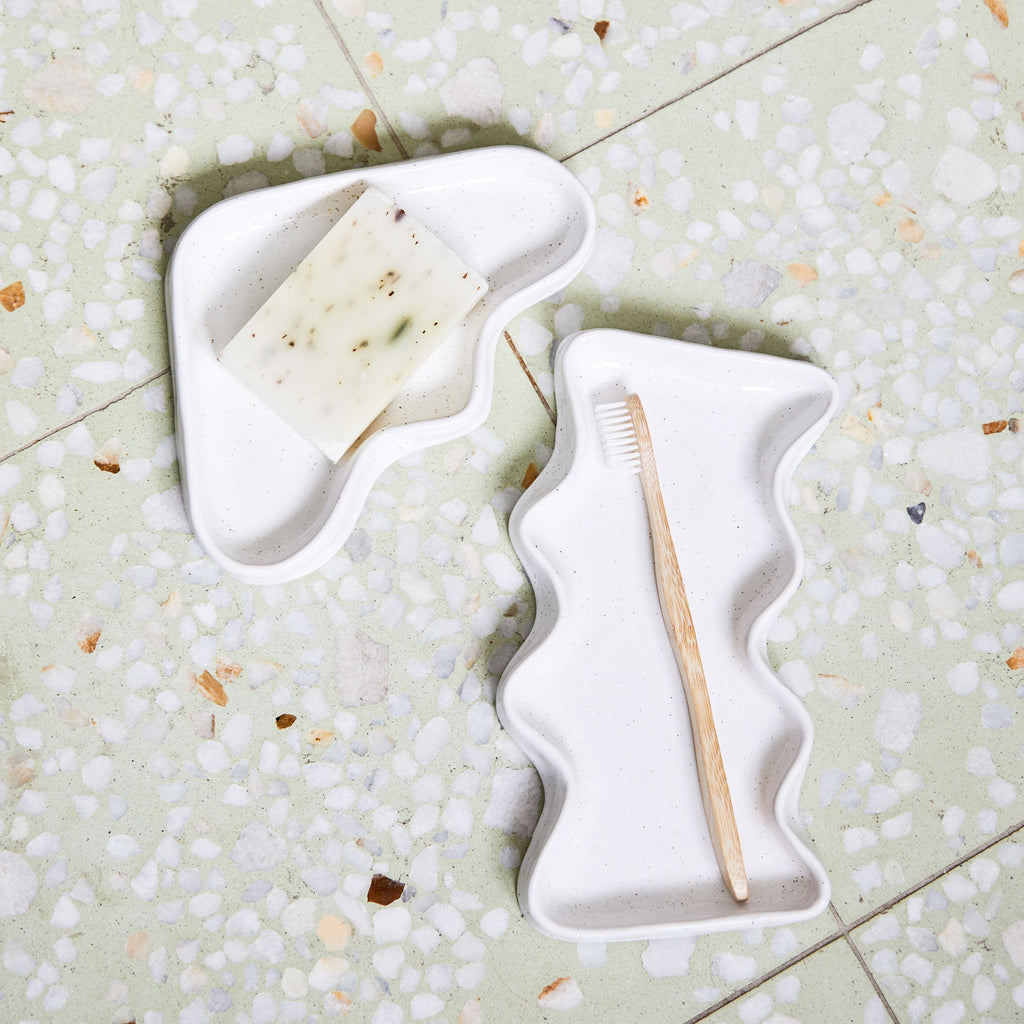 Ceramic Wave Trays - Speckled White - Triangle