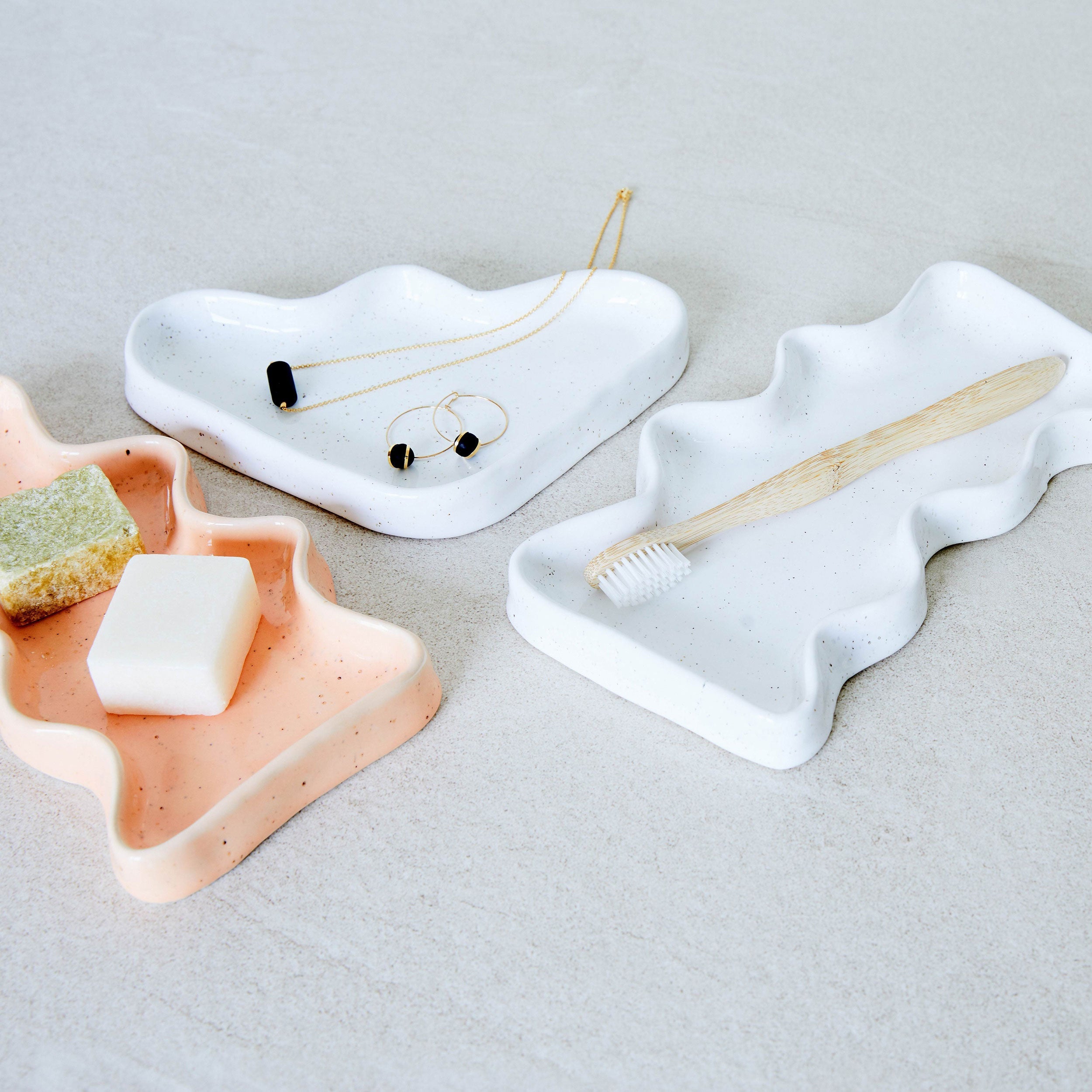 Ceramic Wave Trays - Speckled White - Triangle